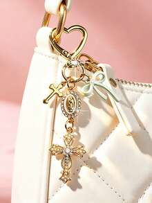 1pc Bow Cross Keychain, Decorated With Religious Love And Crystal Cross Pattern, Embedded With Virgin Mary Image, Embellished With Resin Beads And Rhinestones - Suitable For Keychains, Bag Charms, Cross Pendants, Wallets, Backpack Accessories, Earphone Case Accessories, Luggage And Car Keychains, Bag Charms, Chain Bag Pendants, Also An Excellent Choice For Mother's Day Gifts. - Multicolor - View 6