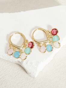 Par de Pendientes de Aro Pequeños de Lujo, Elegantes, Brillantes, Versátiles y de Alta Calidad, en Oro, Plata, Rosa, Coloridos, Melocotó, Forma de Gota de Agua y Corazó, conúltiples Ci - Proteína policromática circular - Ver 7