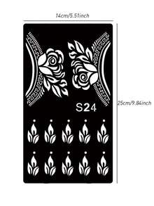 3pcs Set Hana Hand-Drawn Hollow Tattoo Stencils Floral Pattern Nail Art Tattoo - Sexy Floral Design, Suitable For Hands, DIY Painting, Ink, Reusable Mehndi Design Template Stickers - Black - View 9