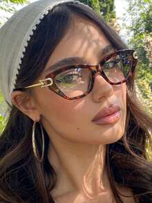 زوج واحد من نظارات عيون القطة بطبعة نمر رجعية للنساء، عصرية للتنقل اليومي، عدسات شفافة بطراز عتيق - متعدد الألوان - مشاهدة 2