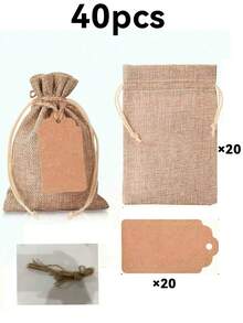 2/20/40pcs Drawstring Cardboard & Linen Gift Bags, Reusable Party Favor Bags + Free Gift Tags And Ropes, Brown Linen Bags, Suitable For Weddings, Birthdays, Party Favors, Holiday Packaging, Jewelry Storage, DIY Handmade Sachets - Multicolor - View 11