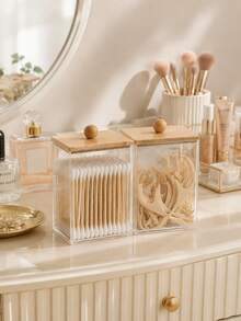 Bathroom Vanity Storage Set, Including A Transparent Cotton Swab Holder, Cotton Pad Storage Box, And Makeup Sponge Container. Transparent Countertop Storage, Suitable For Bathroom And Vanity Use. - Multicolor - View 4