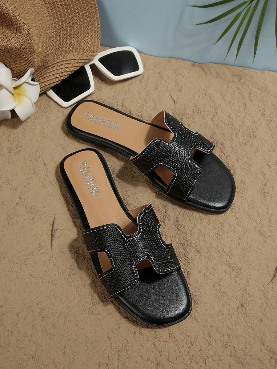 Women's H-Strap Flat Sandals Square Toe Casual Slippers Summer Vacation Essential Beach Solid Color Bohemian