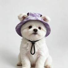 1pc Pet Bucket Hat - Ear Exposed Design To Prevent Falling Off, Adjustable, Pet Sun Hat, Avocado Hat, Bucket Hat, Dog Cap, Cat Cap, Pet Clothing Accessory, Pet Supplies - Purple - View 1