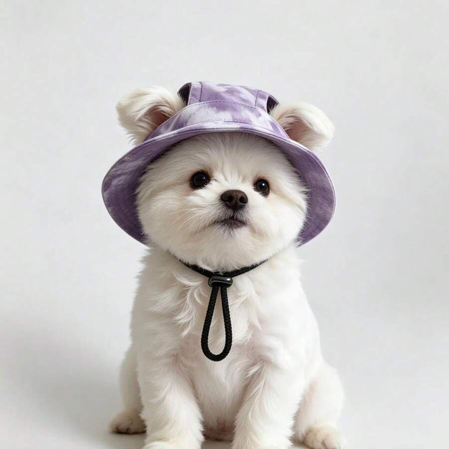 1pc Pet Bucket Hat - Ear Exposed Design To Prevent Falling Off, Adjustable, Pet Sun Hat, Avocado Hat, Bucket Hat, Dog Cap, Cat Cap, Pet Clothing Accessory, Pet Supplies - Purple - View 1