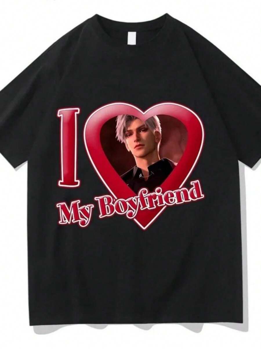 Clothing Valentines Perfect T-Shirt Hot Game Fashion New Deepspace Tshirt I Love Boyfriend Tops Women Harajuku Short Sleeved Top - 黑色 - 查看 1
