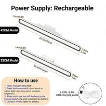 1pc LED Desk Lamp, 3 Light Modes, Dimmable, Touch Control, Magnetic Installation, Flicker-Free Eye Protection, 88° Adjustable Angle, 42cm/32cm Length, Suitable For Desk, Study, Office Lighting, Night Light - White - View 4