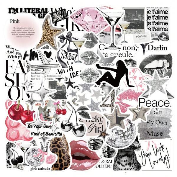 50 Silver Lucky Girl Stickers Cartoon Gift Decoration Scrapbook Laptop Luggage Guitar Water Cup Phone Case DIY Stickers