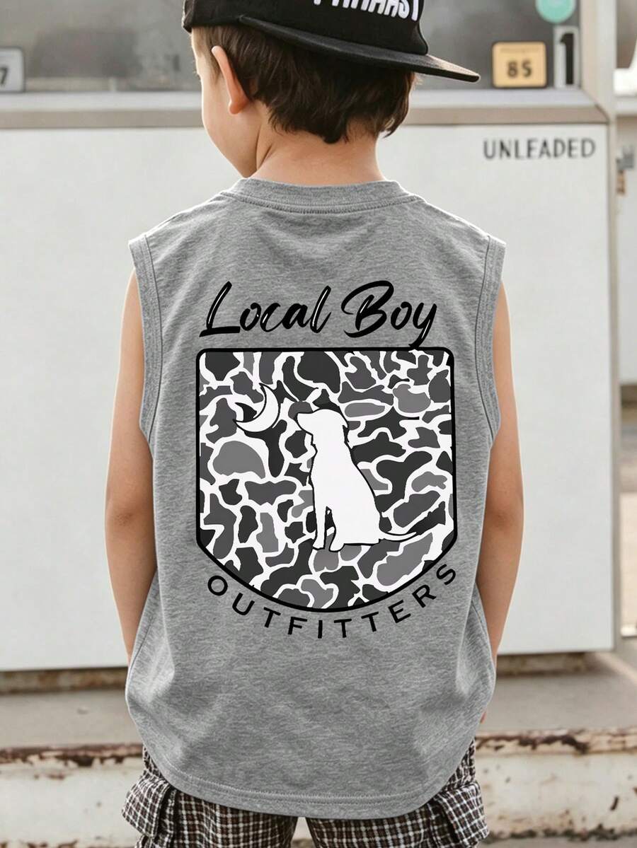 1pc Minimalist Print Sleeveless Crew Neck Tank Top For Teenage Boys, New Summer Vest - Grey - View 1