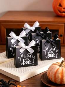 10 piezas/1 pieza Bolsas de regalo de papel con tema de Halloween "Hey Boo", bolsas de regalo con patrón de fantasmas, adecuadas para fiestas de Halloween, eventos temáticos, truco o , fiestas de disfraces y reuniones con temática vintage - Talla única - Ver 7