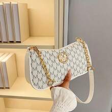 1 pieza Bolso de mujer retro francés, nuevo bolso cruzado cuadrado pequeño con estampado de letras y correa ajustable con logotipo, cierre con cremallera, adecuado para ir al trabajo y sal - Blanco - Ver 3