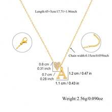 1pc New Classic Stainless Steel Letter Heart Chain Necklace For Women - Yellow Gold - View 2