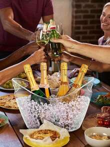 1SET Gallon Plastic Ice Bucket With Plastic Ice Scoop, Handles, Suitable For Champagne, Wine And Other Beverages, Portable, Ideal For Bar Decor, Party Supplies And Home Entertainment. - View 1
