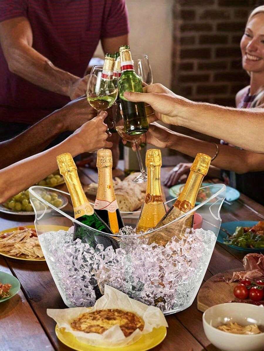1SET Gallon Plastic Ice Bucket With Plastic Ice Scoop, Handles, Suitable For Champagne, Wine And Other Beverages, Portable, Ideal For Bar Decor, Party Supplies And Home Entertainment. - View 1