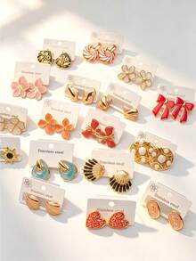 4/8/16/24 Piezas Pendientes de Acero Inoxidable Esmaltado con Diseño de Girasol, Accesorios para Mujeres Brasileñas, Conjunto para Ropa de Playa de Vacaciones para Mujeres. - Multicolor - Ver 4