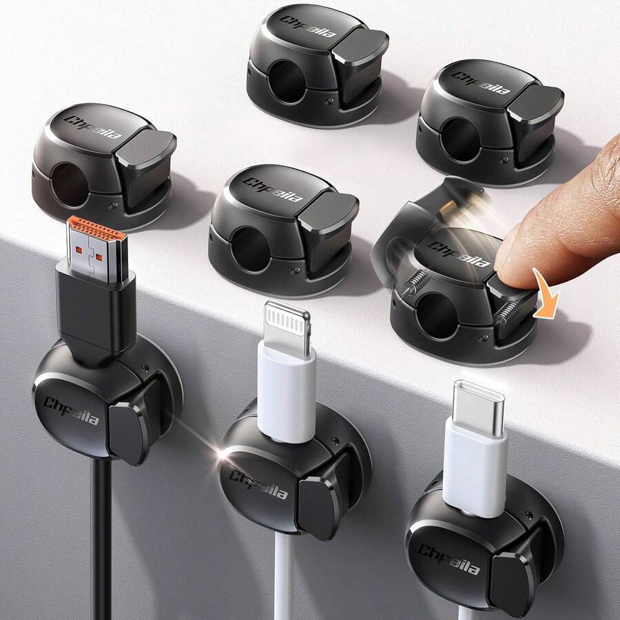 Chfeila 8 Pack Cable Clips [Dual Spring &Amp; Clasp] Cable Management, Max Secure Adhesive Cord Organizer, Cord Holder For Nightstand, School Office, College Dorm Essentials, Desk Accessories &Amp; Decor - ColorB - View 1