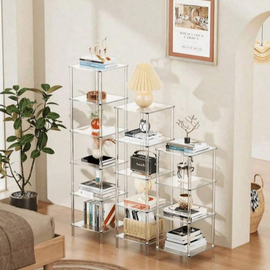 4/5/6-Tier Acrylic Transparent Bookshelf, Vertical Corner Storage Rack, Suitable For Living Room, Bedroom, Bathroom, Small Spaces - Multicolor - View 1