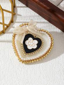 1pc Elegant Style Rhinestone Heart-Shaped Sparkling Accessory Design Gold-Edged College Emblem Brooch Corsage For Women, Luxurious Jewelry Lapel Pin, Date Gift, Suitable For Daily Wear - Advanced - View 18