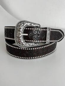 Medieval Vintage Leather Belt, Viking Retro Embossed Rivet , Nostalgic Floral Punk , Suitable For Various Occasions - Multicolor - View 9