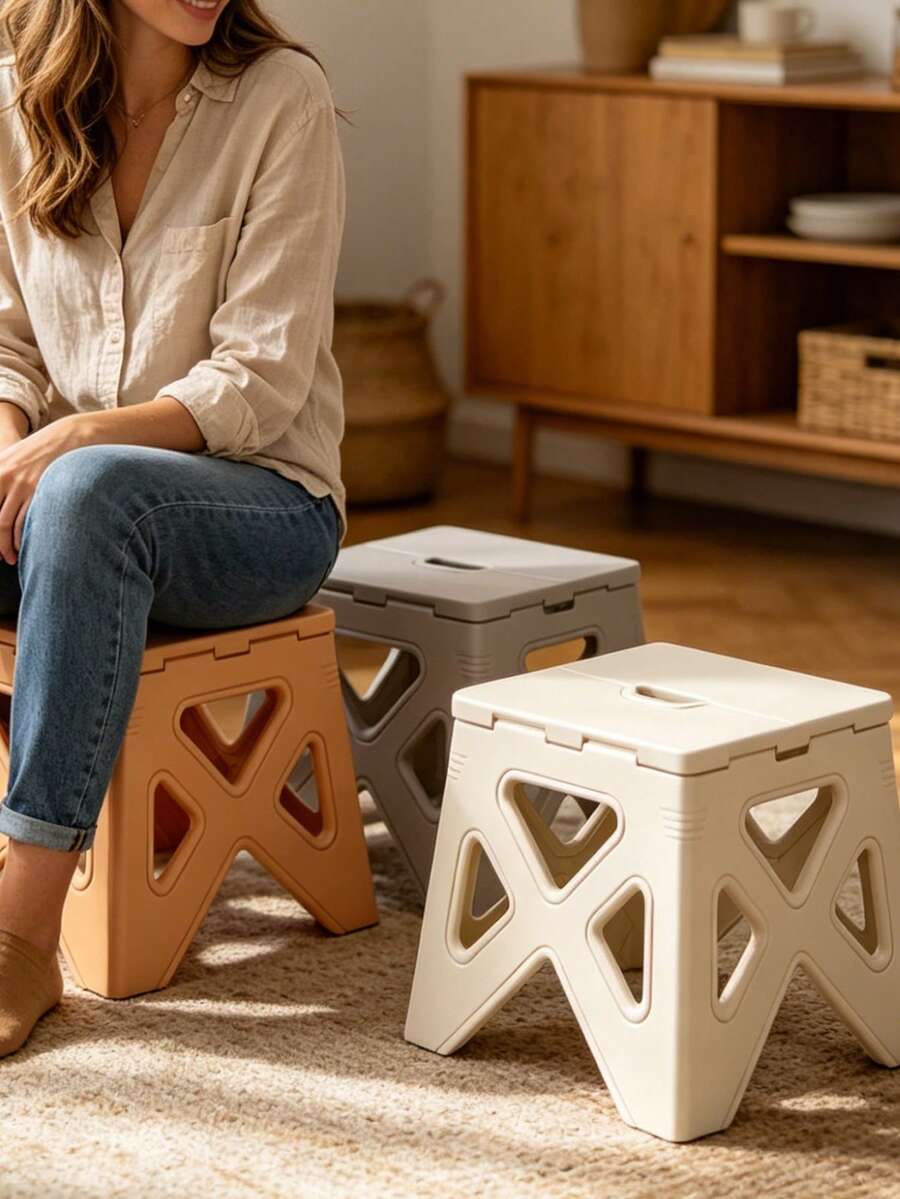 1pc Ultra-Lightweight Foldable Mini Step Stool, Sturdy & Adjustable, Suitable For Home, Kitchen, Bathroom, Fishing And Outdoor Adventure, Non-Slip & Easy Storage, Space-Saving - Multicolor - View 1