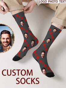 1 Pair Customized Face Pattern Socks, Personalized Photo Socks, Custom Printed Socks, Funny Face Socks, Custom Pattern Socks, Print Any Face Pattern On Socks, Anniversary Gift, Valentine's Day Gift, Unique Birthday Gift, Personalized Collectible - Multicolor - View 7
