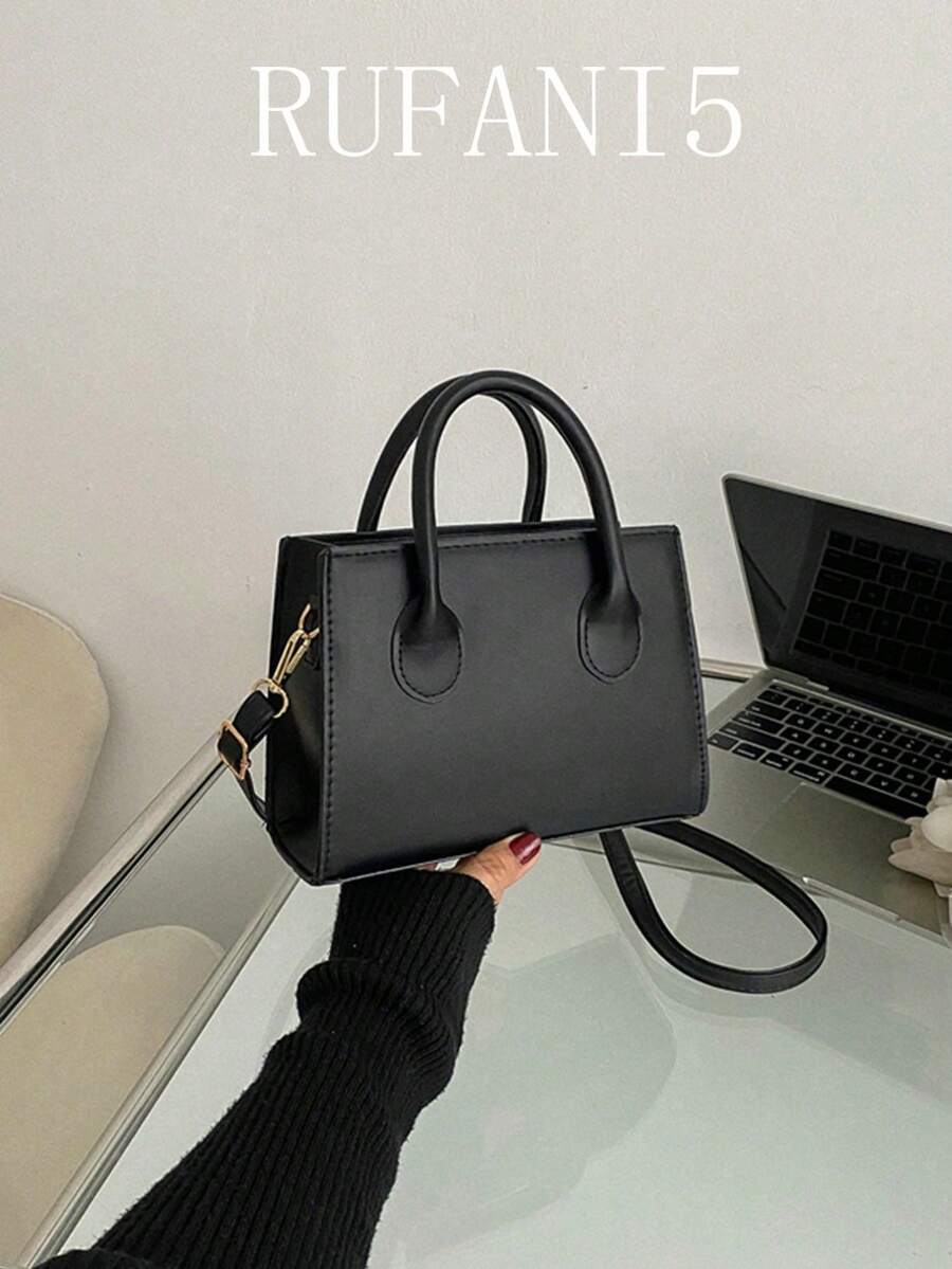 Bolso cuadrado minimalista Bolso cuadrado pequeño negro minimalista, bolso con asa superior todo fósforo, bolso de hombro clásico para el trabajo - Caqui - Ver 1