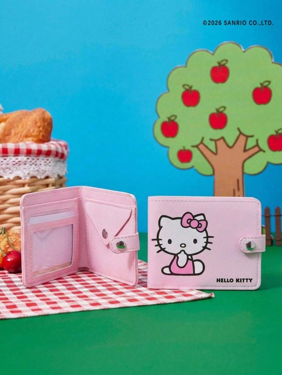 HELLO KITTY AND FRIENDS | Joivida 1 قطعة محفظة تخزين محمولة بطباعة وردية، تصميم طبقي عصري، منظم متعدد الأقسام بسعة كبيرة، خفيف الوزن ومريح للسفر والتسوق والاستخدام اليومي وتخزين البطاقات - وردي - مشاهدة 1