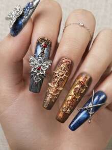 Beautizon Nailartlab Various Long And Short Carved Sword/Saber/Sword Hilt Silicone Molds And Tassel Butterfly, Key, Crescent Moon, Scissor, Snowflake, Vine Pattern Silicone Molds, Dark Vintage Style Embossed Mold Decorative Accessories, Zero Damage Demolding, Delicate And Three-Dimensional Texture, Essential Supplies For Nail Salons - Multicolor - View 4