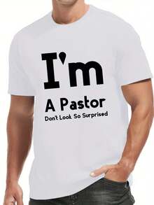 Camiseta de manga corta con cuello redondo para hombres impresa Soy un pastor, moda de ajuste regular, camiseta superior para vacaciones casuales de primavera y verano 0JJG - Blanco - Ver 1