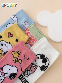 5 Pairs SNOOPY Series Authentic Charlie Brown Puppy Heart Sky Cloud Pattern Funny Cartoon Women's Short Socks - Multicolor - View 5