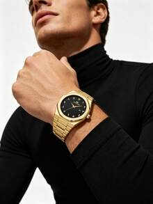 VA VA VOOM Men's Octagonal Quartz Watch, Arabic Numeral Dial, Brushed Stainless Steel Band, With Date, Sports Business Wristwatch - one-size - View 5