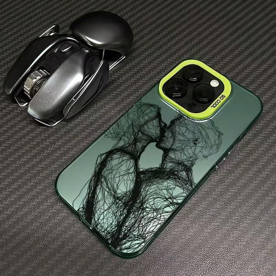 Line Kiss Is Suitable For Apple 16 Phone Cases, 17 New Model, 15 Pro For Couples, 14 Pro Creative, 13 Premium - 彩銀殼-綠色-線條親吻 - 查看 1