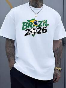 Mapa de Brasil con bandera nacional y balón de fútbol representa pasión por la copa  para fanes del deporte rey camiseta de hombre - Blanco - Ver 1