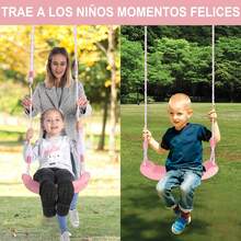 Juego de Columpio para Niños, Columpio de Asiento de plástico para Niños, Columpios de Jardin con Cuerda Ajustable, Se Puede Instalar en Interiores, Exteriores, Parque Infantil, Casa, árbol ( Rosa ) - Rosa - Ver 3