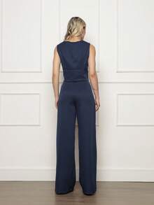 Women's Tailored Set: Vest + Pants, Casual/Formal Fashion - 藏蓝色 - 查看 3
