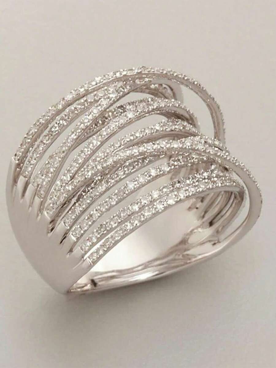 1pc Elegant Cubic Zirconia Ring, Suitable For Women To Wear, Suitable For Wedding, Engagement, Anniversary Party, Valentine's Day Gift - 1# - View 1
