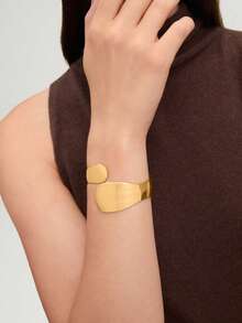 Ashenrae 1pc European And American Fashion Gold-Plated Face Shaped Bangle, Suitable For Women's Daily Wear - Yellow Gold - View 4