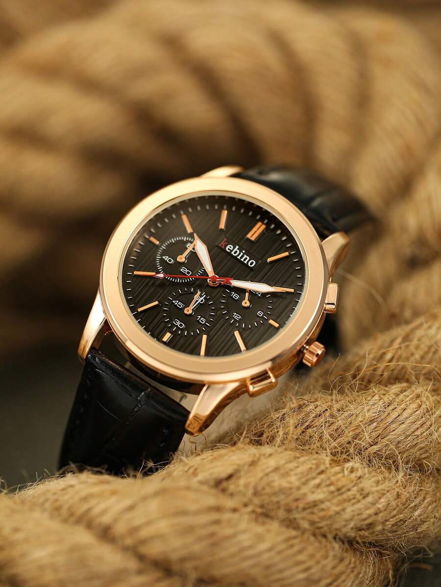 1 buah Jam Tangan Quartz Pria, Modis dan Elegan, Cocok untuk Pemakaian Sehari-hari, Hadiah Ulang Tahun/Wisuda, dan Acara Santai - Hitam - View 1