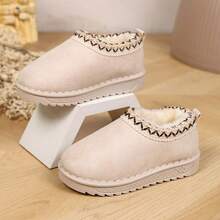 Children's Embroidered Trim Snow Boots, 3 Colors Warm Fleece Lining Slip-On Ankle Boots, Non-Slip Soft Sole Winter Cold Weather Boots - White - View 4