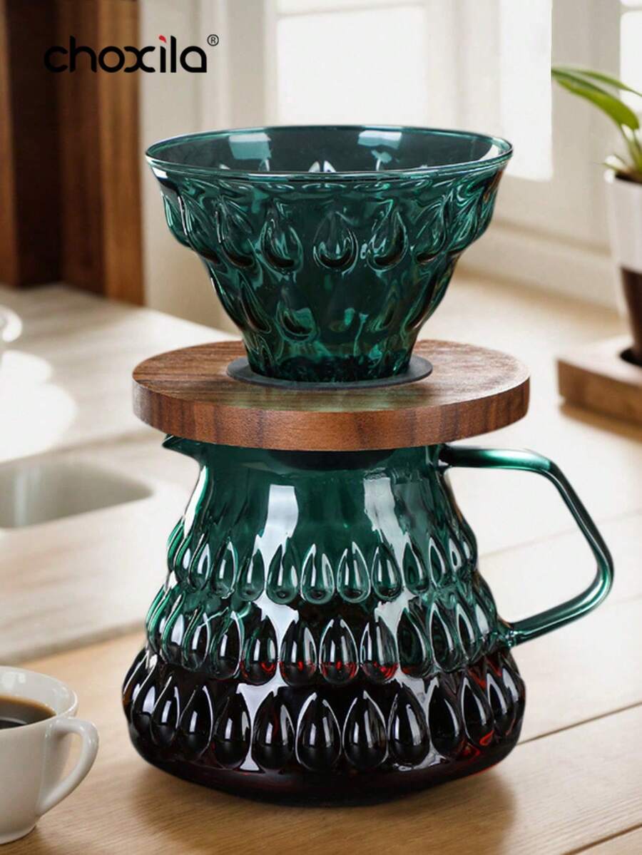 choxila 1 buah Teko Kopi Tuang Kaca Warna Gradien, 700ml Wadah Kopi Kaca dengan Saringan Kopi Kaca dan Alas Kayu, Set Teko Kopi untuk Rumah atau Kantor - Pot berbagi gradien hijau - View 1