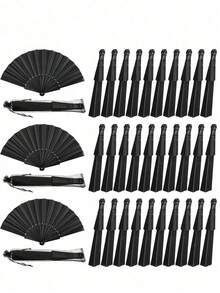 10/20pcs Wedding Hand Fan Party Favors, Black Plastic Folding Handheld Fan With Organza Bag, Suitable For Summer Wedding Guests And Dance Props - Multicolor - View 2