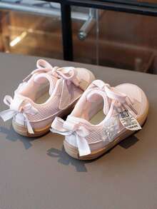 1 Pair Infant Princess Style Mesh Casual Shoes, Soft Rubber Non-Slip Sole, Lace Decor Baby Girl Spring/Summer Daily Walking Shoes - Pink - View 2