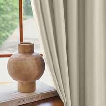 Plain Velvet Curtain With 8 Buttons (1 Piece), Soft And High Quality Fabric, Enhances The Style Of Your Home, Perfect To Complement Any Modern Decor Style. - 米色 - 查看 10