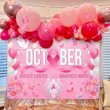 Breast Cancer Awareness Banner Breast Cancer Decoration Pink October Breast Cancer Awareness Month Logo Photography Background Hope Faith Strength Ribbon Photo Backdrop - 12 - View 2