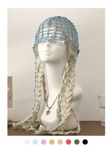 1pc Handmade Beaded Knit Hat, Women's Retro Hollow For Photo Shooting, Boho Chic Headwear, Pure Handmade Beaded Knit Hat, Women's Fashionable Retro , Hollow Out Beaded Tassel Headwrap, Summer Thin Breathable Face-Slimming Beanie - White Label Silver Beads Wide Pattern - View 16