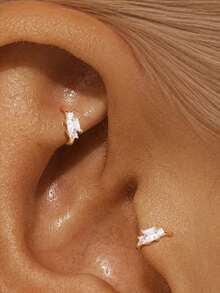 EleRunis 1PC 925 Sterling Silver Tassel Star Moon Flat Back Labret Conch Tragus Cartilage Helix Threaded Piercing Fine Jewelry For Daily Wear Party - Gold - View 20
