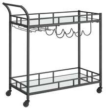 VASAGLE Bar Cart, 2-Tier Rolling Serving Cart With Mirrored Shelves And Wine Rack, 33.9 X 15 X 35.5 Inches, Black - Black - View 2