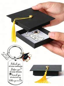 2pcs/Pack: 2026 Black & Gold Tassel Graduation Cap Gift Box + Graduation Blessing Keychain Set, Graduation Season Gift Packaging Box, DIY Jewelry Bracelet Storage Box, Suitable For Graduation Ceremony Gifts - None - View 10