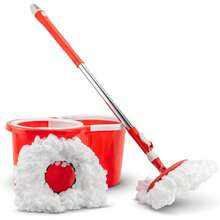 Magic Rotating Mop With Wringer Bucket, 360° Rotating Microfiber Head, Adjustable Telescopic Handle, Efficient Cleaning System For Wood, Ceramic, Marble Floors And More (BLACK) - Red - View 1