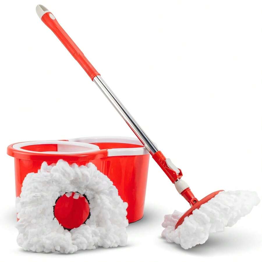 Magic Rotating Mop With Wringer Bucket, 360° Rotating Microfiber Head, Adjustable Telescopic Handle, Efficient Cleaning System For Wood, Ceramic, Marble Floors And More (BLACK) - Red - View 1